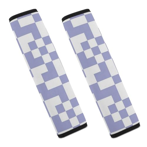 Universal Soft and Comfortable Car Seat Straps Shoulder Pads for Girls and Boys, Most Cars, 1 Pair Checkered Plaid Lavender Purple Harness Pads Strap Comfortable Driving - color: Pattern 45