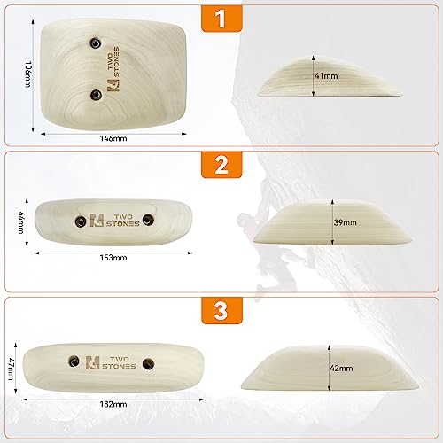 TWO STONES Wooden Rock Climbing Holds for Adults | Wood Rock Wall Climbing Holds | Variety Screw On Climbing Hold Grips Set with Mounting Hardware (HD5in1-B)