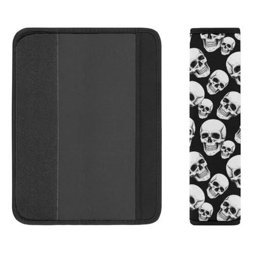 2 Pack Halloween White Skulls Black Car Seat Belt Pad Soft Padded Harness Pads Strap for Child, Car Seats Pushchair Strollers High Chair Pushchair, Anti-Slip Pad - color: Pattern 84