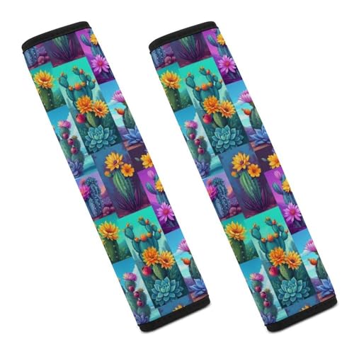 Universal Fit Seat Belt Shoulder Pad for Kids, Car Seats Pushchair Strollers High Chair Pushchair, 1 Pair Cactus Flower Botanical Plant Automotive Seat Belt Protector - color: Pattern 603