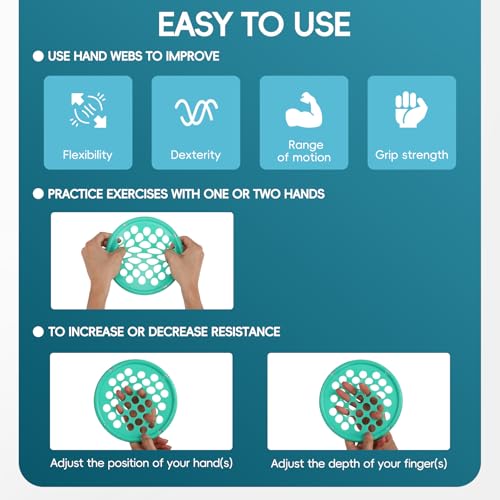 Hand Exercise Web, Finger Exerciser & Hand Strengthening | Latex Free, 7 Inch Portable, Physical Therapy Rehab, Hand & Finger Strengthener, Desk Office Travel - color: Red