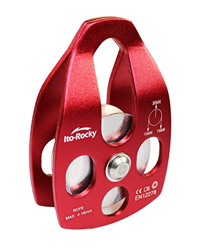 30kN CE Certified Climbing Pulley Ball Bearing with Swing Plate - color: Single Pulley - Red