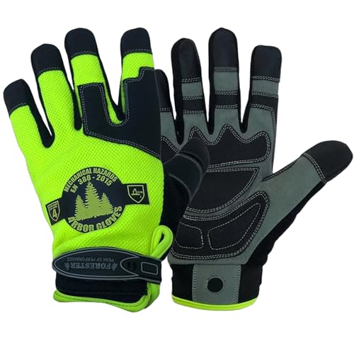 FORESTER Hi-Vis Rope Climbing Gloves | Anti-Slip Arborist Gloves for Tree Climbing, Chainsaw Safety | Cut Level 4 Protection