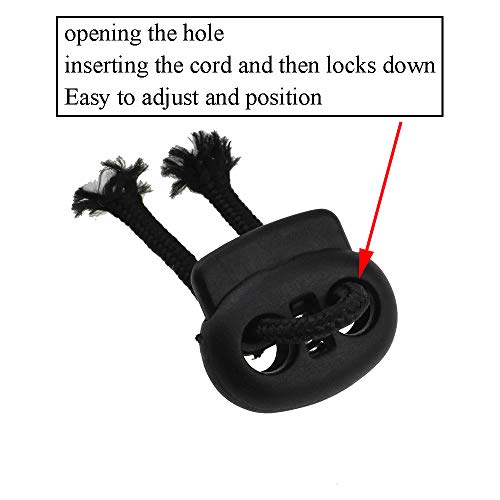 Spring Elastic Fastener Toggles Plastic Cord Lock Buttons Stopper Slider Thread Smooth Hold Tightly - color: Double Holes Black-20*23mm 50pcs