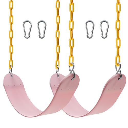 Sunnyglade 2PCS Swings Seats Heavy Duty with 66" Chain, Playground Swing Set Accessories Replacement with Snap Hooks, Support 250lb (2, Pastel Pink) - color: pastel Pink