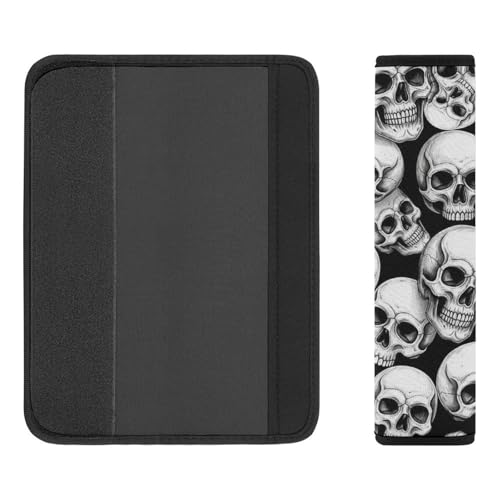 2PCS Skull Black and White Car Seat Straps Shoulder Pads Soft Padded Seat Belt Cushion for Adult Use, Car Seats Pushchair Strollers High Chair Pushchair, Anti-Slip Pad - color: Pattern 980