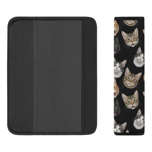 2 Pack Universal Soft and Comfortable Seat Belt Cover for Kids, Car Seats Pushchair Strollers High Chair Pushchair, Funny Cats Black Seat Belt Cushion - color: Pattern 466