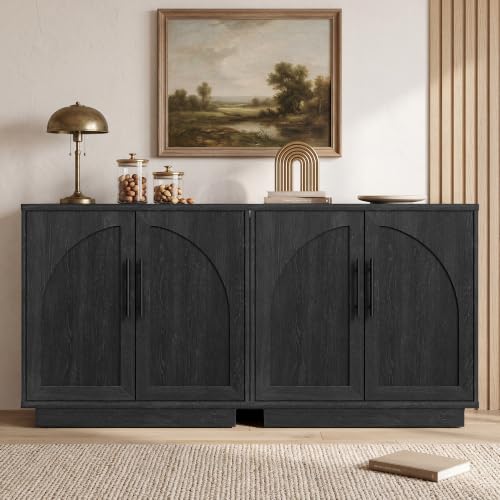 Fatmok Arched Sideboard Buffet Accent Cabinet, 31.5" Credenza with Adjustable Shelf, 2-Piece Modular Coffee Station Storage for Kitchen Living Room Bedroom, Black Grey - color: Cc-black Grey