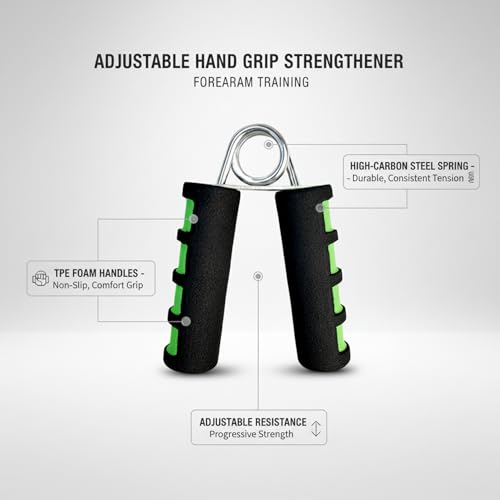 Adjustable Hand Grip Strengthener with Ergonomic TPE Foam Handles for Forearm & Finger Exercise - color: Green