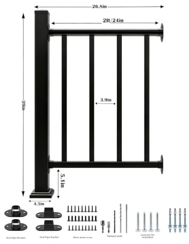 Aluminum Deck Railing Kit, Modular 36 in H. x 2 Ft W Level Railing Kit for Outdoor Steps,Heavy Duty Balustrade System for Deck, Porch, Patio & Balcony(1 Post, 1 Panel) - size: 2 Feet- Level