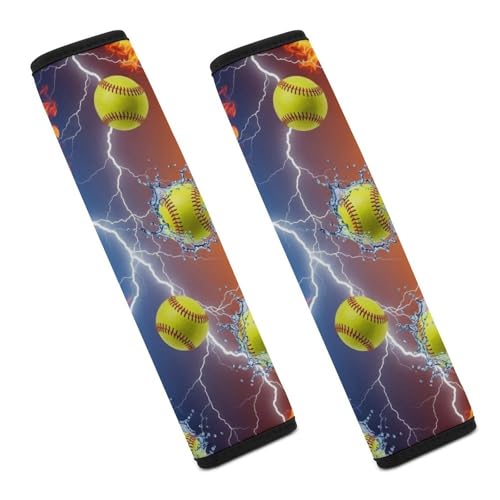 1 Pair Universal Fit Seat Belt Cover for Elderly Support, Most Cars, Fire Lightning Softballs Seat Belt Cushion, Neck and Shoulder Support - color: Pattern 707