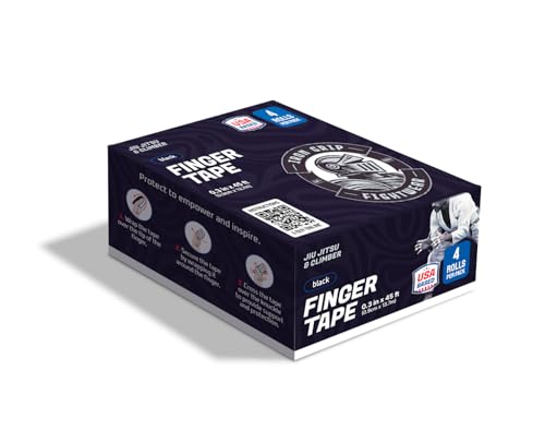 Premium Finger Tape Black (4-Rolls) 0.3 in x 45 ft | Cloth Cotton, Non-Slip, Extreme Quality Tape, No Residue | for BJJ, Judo, Grappling, MMA, Climbing, Crossfit | Hands & Toes |