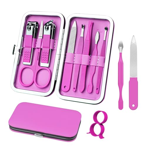 Manicure Set 8 in 1 Nail Clipper Set,RedFlow Nail Clippers,Fingernail & Toenail Clippers,Manicure Tools,Pedicure Tools,Suitable for Travel Manicure Kit,Nail Set Kit with Everything Profe (Purple) - color: Purple