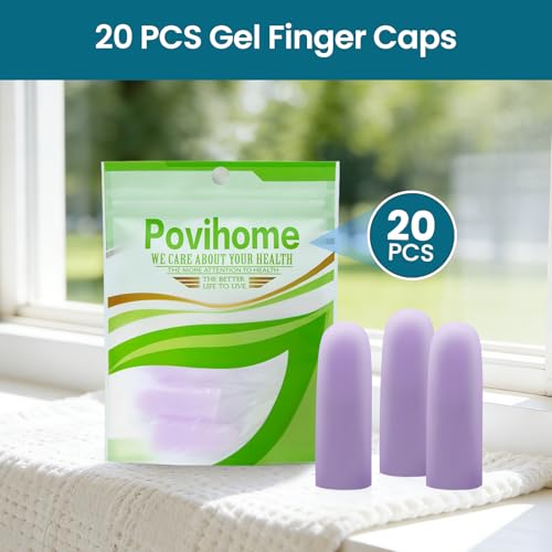Povihome Finger Cots Protectors - Moisturizing Thumb and Finger Covers - Thickend Version- Elastic Cracked Silicone Finger Sleeves to Protect Cracked, Peel Finger and Other Finger Pain (Purple, 20PCS) - color: Purple, size: Medium (20PCS)