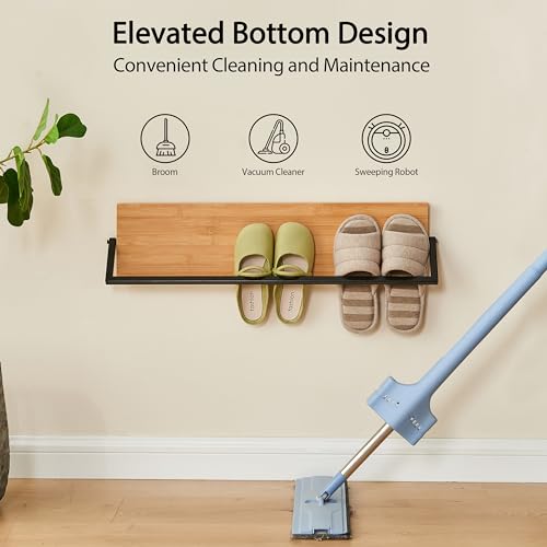 Wall Mounted Shoe Rack Scandinavian Bamboo & Metal Shoe Storage, Space-Saving Organizer for Entryway & Hallway, Fits All Shoe Sizes, Hanging Shoe Rack