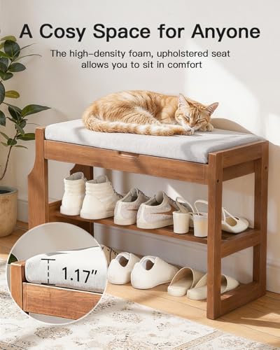 Pipishell 26″ Solid Pine Wood Shoe Rack Bench with Soft Cushion, 2 Tiers Shoe Storage Organizer with Lift-Top Storage and Side Holder, Holds up to 440 lbs, Shoe Bench for Entryway, Hallway, Bedroom - size: 25.8 Inch