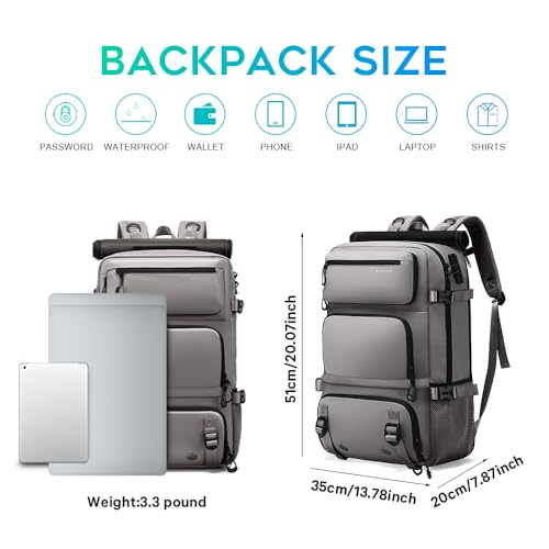 FUTURE AESTHEICS Travel backpack Carry-on Travel Backpack For Women Men Flight Approved Business Weekender Overnight Waterproof Daypack (Grey) - color: Grey