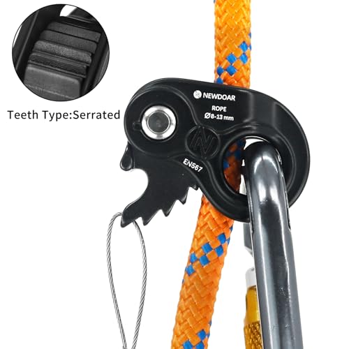 NewDoar Rope Ascender Lightweight Rope Clamp Ascender Riser Adjuster Fits 8-13mm Rope Self-Locking Grip for Rock Climbing,Hunting,Protection Rescue,Rappelling,Arborist,Gear Equipment - color: Black