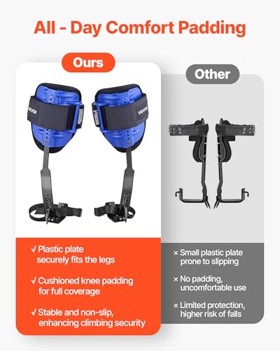 VEVOR Tree Climbing Spikes, 1 Pair Height-Adjustable Climbing Spurs, 350lbs Load Capacity Tree Climbing Gear with Straps, Arborist Equipment for Climbers, Hunting, Fruit Picking - color: Blue