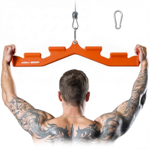 LAT Pull Down Bar with 6 Ergonomic Handles, Neutral Grip LAT Pulldown Attachments for Whole Back Training, Wide Grip LAT Pulldown Bars for Home Gym Cable - color: Orange