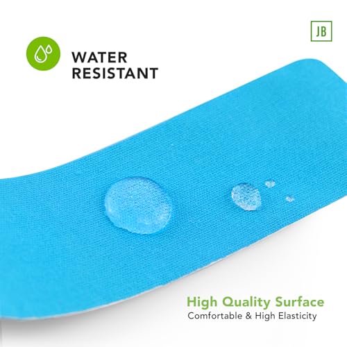 JB Tape Kinesiology Tape, 80 Precut Strips, Blue, Latex‑Free, 4 Rolls | Elastic, Latex-Free, Water Resistant, Athletic Muscle & Joint Support - color: Blue Pacific