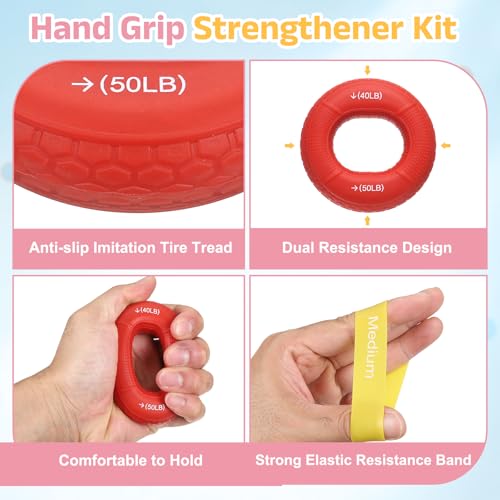 Silicone Ring Grip Strength Trainer with Finger Extension Band, Hand Grip Strengthener Forearm Trainer - color: Red, size: 40-50LB