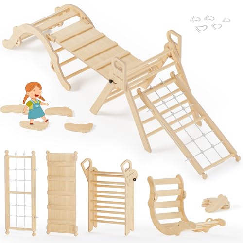 10-in-1 Pikler Triangle Set, Climbing Toys for Kids Natural Rustic - color: Natural Rustic