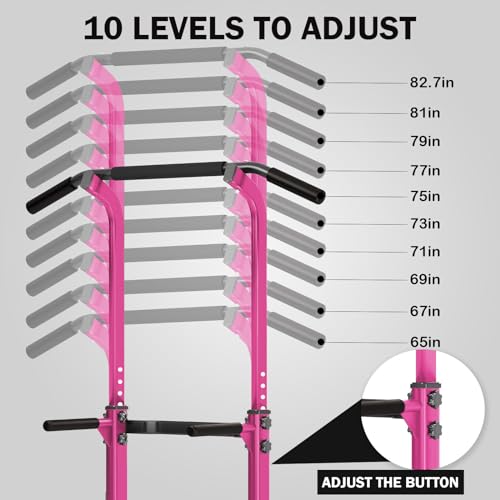 SogesHome Multi-Function Power Tower Pull Up Bar Dip Station for Home Gym | Height Adjustable PullUp Dip Stand, Full Body Strength Training Equipment, Fitness Workout for Push Ups Dips, 330LB Capacity - color: Pink