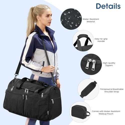 G4Free 45L Travel Duffle Bag for Women Men 3 in 1 Duffel Bags with Shoes Compartment Gym Backpack for Weekender Overnight, Black - color: Black