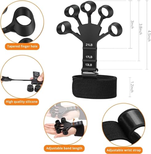 Generic Grip Strength Trainer, Finger Strengthener, Hand Strengthener, 6 Resistant Levels, Adjustable, for Therapy, Relieve Pain, Arthritis, Black Grey, Set of 2