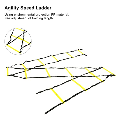 banapoy 7M Agility Ladder, 14 Rung Fixed Distance Speed Training Equipment with Angle Marks for Soccer Football Fitness Coaches and Athletes - color: Yellow