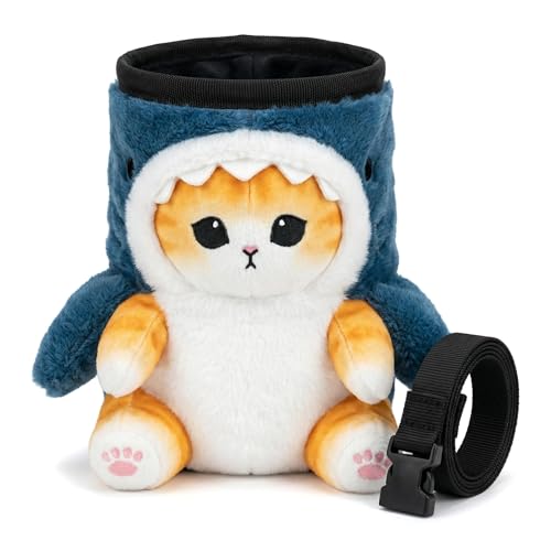 Cat Rock Climbing Chalk Bag, Fun Plush Animal Chalk Pouch with Drawstring, Adjustable Waist Belt for Indoor Outdoor Bouldering Sport Climbing - style: Small Yelllw Shark Cat