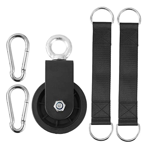 90mm Gym Pulley System Pulley Wheel with 2 Hanging Strap Carabiner, Fitness Swivel Pulley Wheel for DIY Home LAT Pulldown and Lift Cable Machine