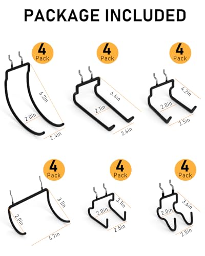 INCLY 24 Pack 1/4" Pegboard Drill Holder Tool Utility Hooks | Heavy Duty Pegboard Hooks, Peg Board Tool Hangers, for Power Tools, Drill, Hammer, Cords, Hoses, Shovels, Garage Storage - size: 24 Pack