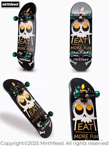 32mm Pro Fingerboard Complete Set | Bearing Wheels | 5 Ply Maple Deck | Anti Skid Grip Tape | Complimentary Tool | Concave Shape - color: Mini Finger Skateboard a : Skater Skull