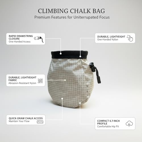 Climbing Chalk Bag with Drawstring Closure - Lightweight Waist Pouch for Rock Climbing, Bouldering & Gym Training (1 Pack) - color: Silver