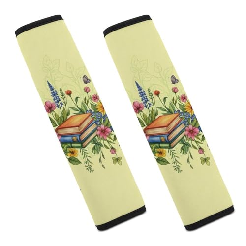 Universal Soft and Comfortable Seat Belt Cover for Adults and Children, Most Cars, 2 Pack Reading Books Flowers Seat Belt Covers Cushion Neck and Shoulder Support - color: Pattern 1018