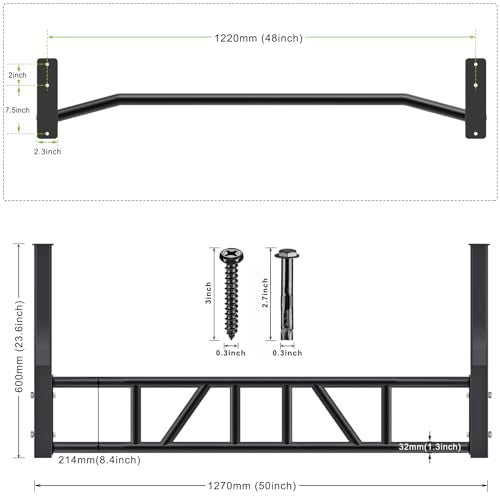 SELEWARE 48'' Heavy Duty Wall Mount Pull Up Bar with Cable Pulley System | Multi-function Chin up Bar with Cable Pulleys LAT Pulldown Attachments Heavy Bag Hanger for Home/Garage Gym Strength Training - color: B. Black Pull Up Bar with Hangers