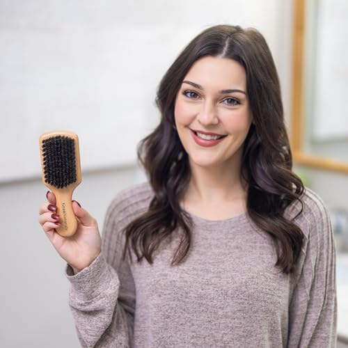 GranNaturals Soft Boar Bristle Slick Back Hair Brush - Hairbrush for Smoothing, Fades, Beards, 360 Waves to Style, Polish, & Lay Down Hair to Create a Sleek Ponytail Bun Hairstyle for Women & Men