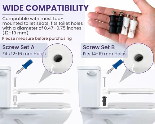 2 Set Toilet Seat Screws, Stainless Steel Toilet Seat Bolts with Expanding Rubber & Plastic Nuts - Universal Toilet Hardware Replacement Kit for Most Top-Mount Toilet Seats' Top-Mount Hinges - style: Universal style fits 14-19mm holes