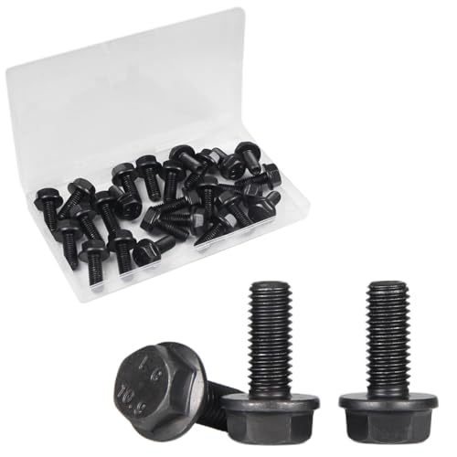 M8-1.25 X 20mm Flanged Hex Head Bolts Flange Hexagon Screws, External Flange Hex Drive Screws,Class 10.9 Black Finish,Alloy Steel, Fully Threaded, 25 PCS - size: M8x20mm