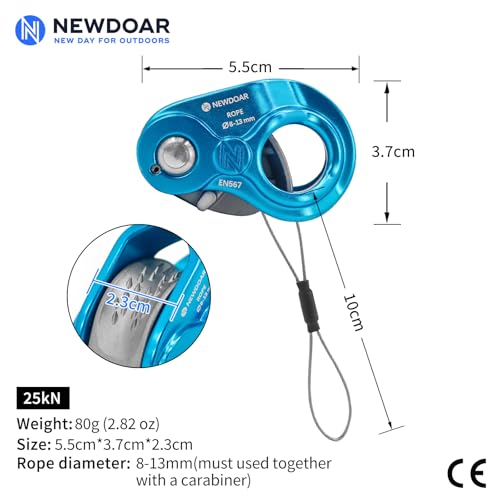 NewDoar Rope Ascender Lightweight Rope Clamp Ascender Riser Adjuster Fits 8-13mm Rope Self-Locking Grip for Rock Climbing,Hunting,Protection Rescue,Rappelling,Arborist,Gear Equipment - color: Blue Pro