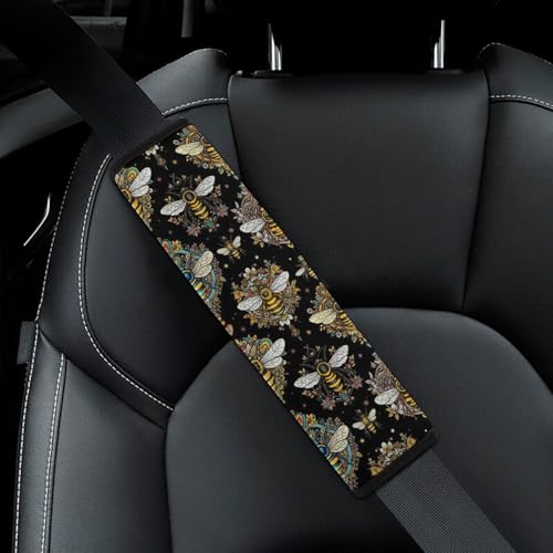 Soft Padded Car Seat Straps Shoulder Pads for Elderly Support, All Vehicles, 1 Pair Bee Daisy Shoulder Protector Anti-Slip Pad - color: Pattern 204