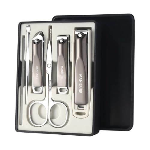 6-in-1 Manicure Set for Women Men, Fingernail Toenail Clippers Clippers Stainless Steel Manicure Pedicure Kit with Angled Trimmer Professional Nail Grooming Kit with Portable Travel Case - color: 7pcs-black