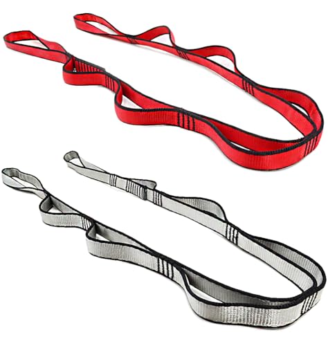 2Pcs Daisy Chain Multipurpose Anti-Gravity Yoga Belt, Climbing Rope, Hammock Rope - 23KN Double-Layer Adjustable Nylon Strap Rope Strong Daisy Chain - color: red white
