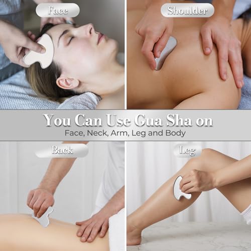 Stainless Steel Gua Sha Facial Tools | Premium Face & Body Massage Scraper for Skin Tightening & Sculpting | Gua Sha Beauty Tool for Jawline, Neck & Eyes with Travel Pouch – Perfect Skincare Gift - color: Silver Ss