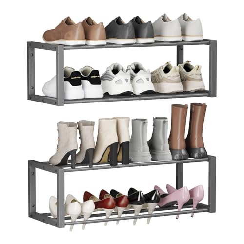 Homeiju Hanging Shoe Organizer,2 Pack Wall Mounted Shoe Rack Holds 12 Pairs,Space Saving Metal Wall Shoe Rack,Hanging Shoe Rack Shoe Holder for Small Space,Entryway,Closet,RV,Camper (Grey) - color: Grey