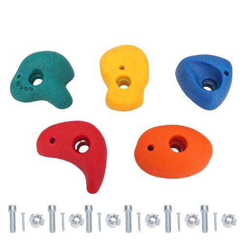 5 Pcs Climbing Holds, Colorful Resin Wall Grips with Mounting Hardware for Kids Indoor Outdoor Climbing