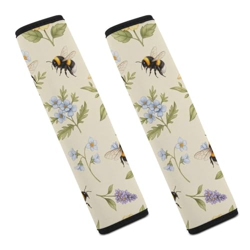 2 Pack Floral Wild Flower Yellow Bee Car Seat Straps Shoulder Pads Universal Soft and Comfortable Seat Belt Cushion for Adults and Children, Stroller Pushchair High Chair - color: Pattern 29