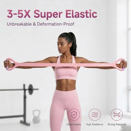 Figure 8 Resistance Band with Handles, Elastic Bands for Working Out,Arm,Back,Shoulder Training Elastic Ropes - color: Pink & Purple